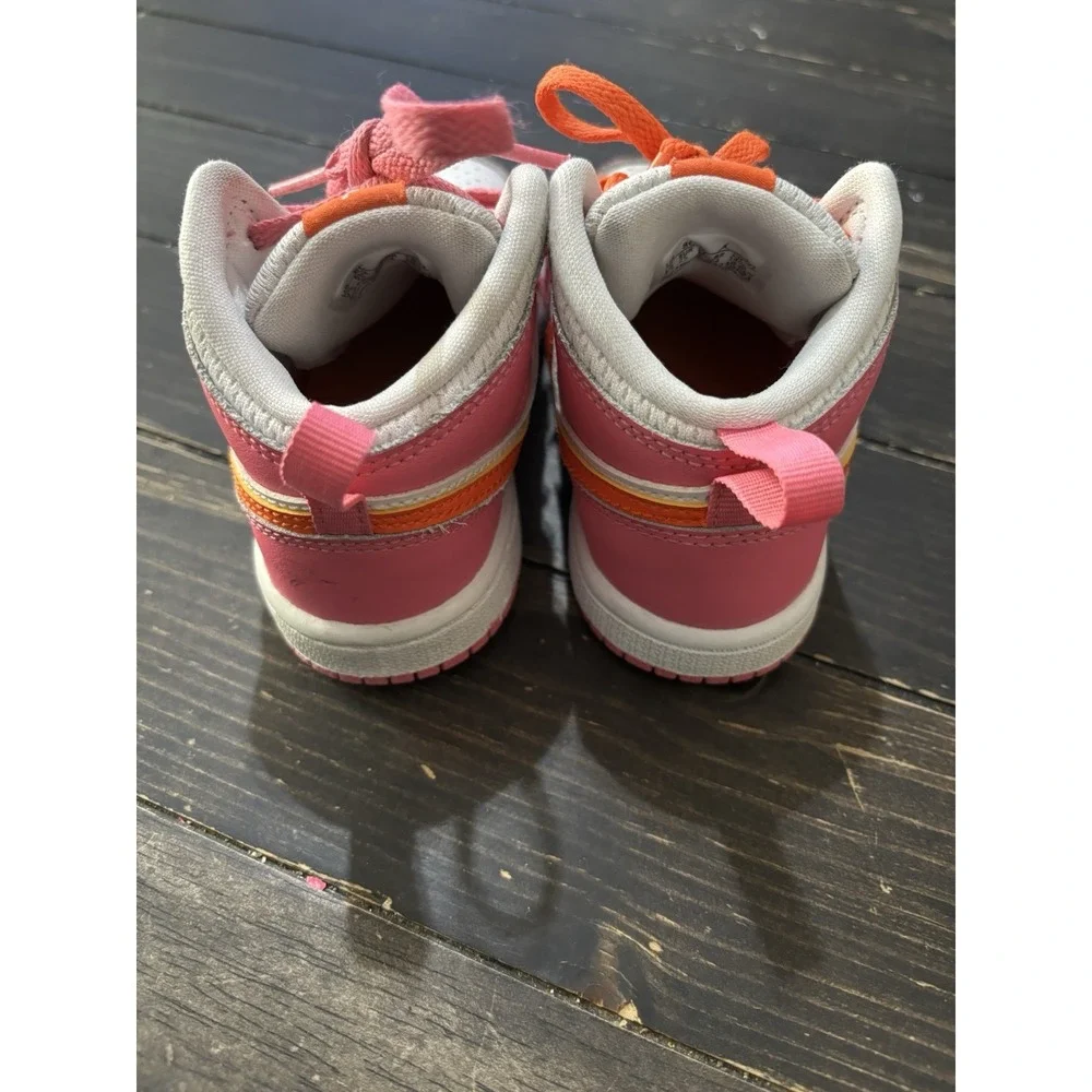 Air Jordan 1 Mid Pinksicle Orange Toddler Shoes 8C DX3239-681 Kids Youth EUC - Picture 4 of 6